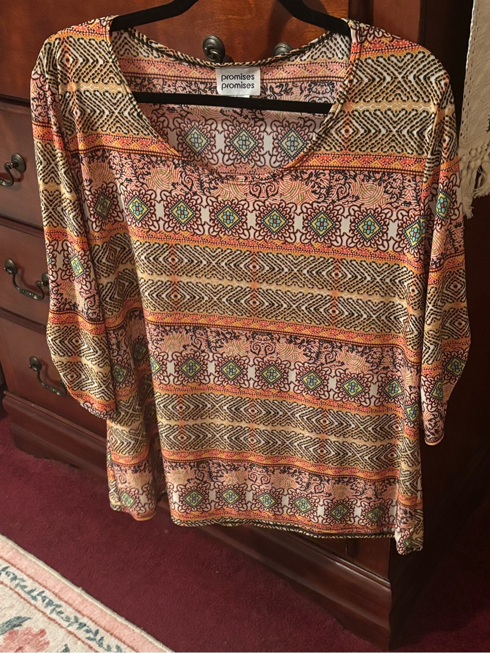 Promise Peach and Coral Patterned Scoop Neck Tunic